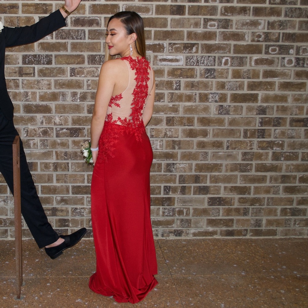 Red Prom Dress With Lace & Mesh